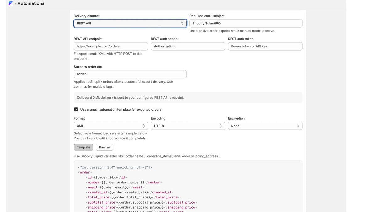FlowPort — export configuration